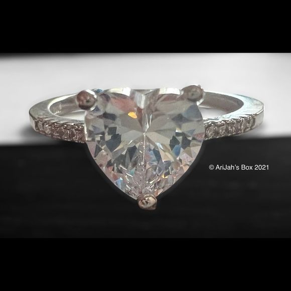 Silver Heart Diamond Ring - Picture 1 of 5